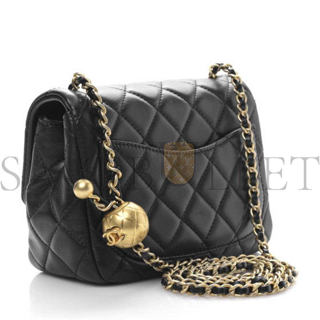 CHANEL MASTER LAMBSKIN QUILTED MINI PEARL CRUSH FLAP BLACK AS1786 (18*13*7cm)